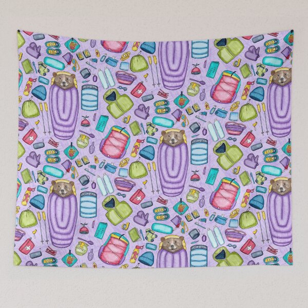 Item preview, Copy of Whimsical Backpacking Bear Gear Spread Tossed on Purple designed and sold by Sockstomistic.