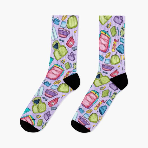 Item preview, Copy of Whimsical Backpacking Bear Gear Spread Tossed on Purple designed and sold by Sockstomistic.
