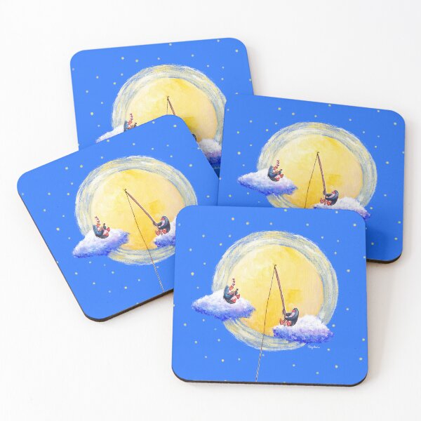 Item preview, Musician penguin and fishing penguin on clouds with the full moon. designed and sold by PenguinGirl-Art.