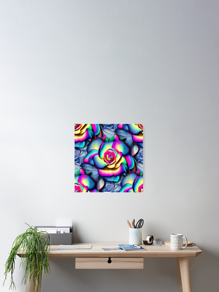 Thumbnail 2 of 3, Poster, Vibrant 3D Roses - Rainbow Color Seamless Pattern designed and sold by ImgntnMonster.