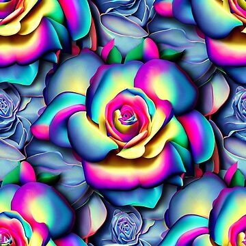 Artwork thumbnail, Vibrant 3D Roses - Rainbow Color Seamless Pattern by ImgntnMonster