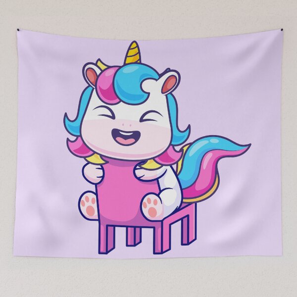 Item preview, Whimsical Unicorn: Cute Unicorn Sitting on a Chair - Cartoon Illustration designed and sold by hjian8219.
