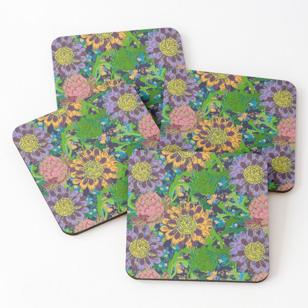 Item preview, Wheels of flowers on deep blue background designed and sold by Flora Rose Design.