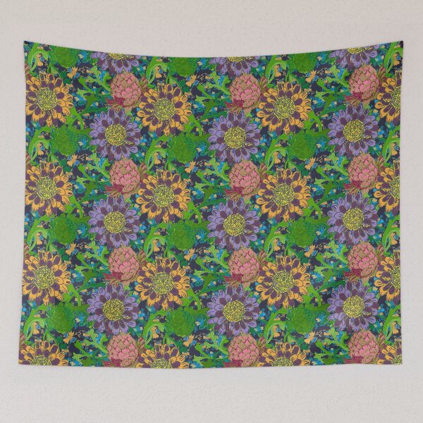 Item preview, Wheels of flowers on deep blue background designed and sold by Flora Rose Design.