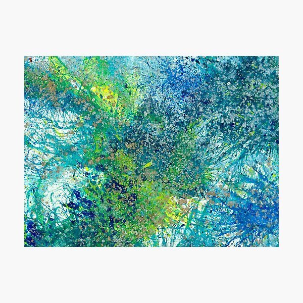 Our Earth Is Always Breathing #532 Original Hand-painted Abstract Painting Detail 3 In Teal Blue Green Yellow Inspired By Gaia Spring Summer Mother Nature Forest Aquatic Plants Bohemian Boho Pattern Photographic Print