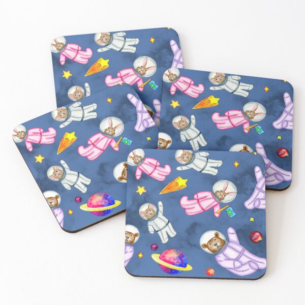 Item preview, Watercolor Tossed Animal Astronauts in space floating freely designed and sold by Sockstomistic.