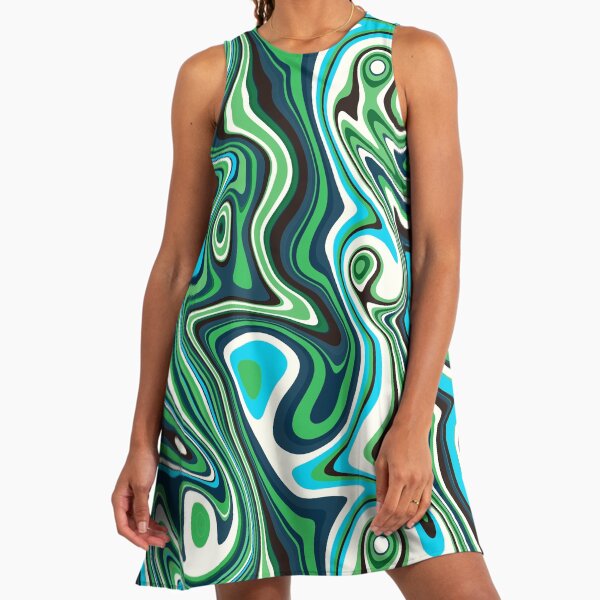 Green and blue swirls " A-Line Dress for Sale by FatBirdie | Redbubble