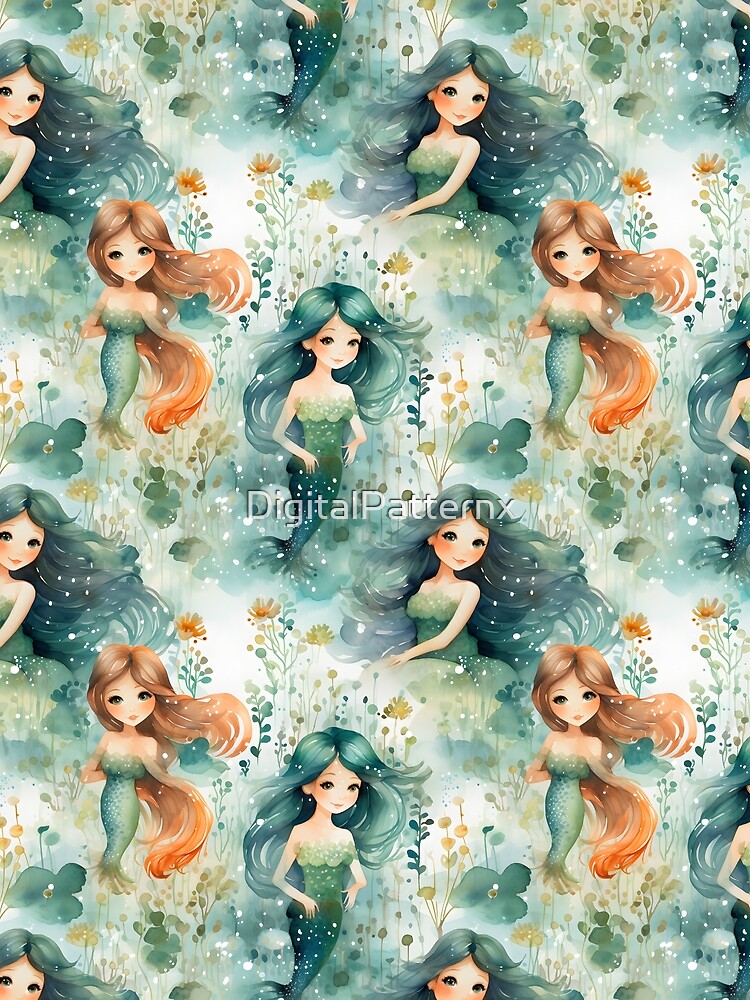 Thumbnail 3 of 3, Scarf, Mermaids Pattern 17 designed and sold by DigitalPatternx.