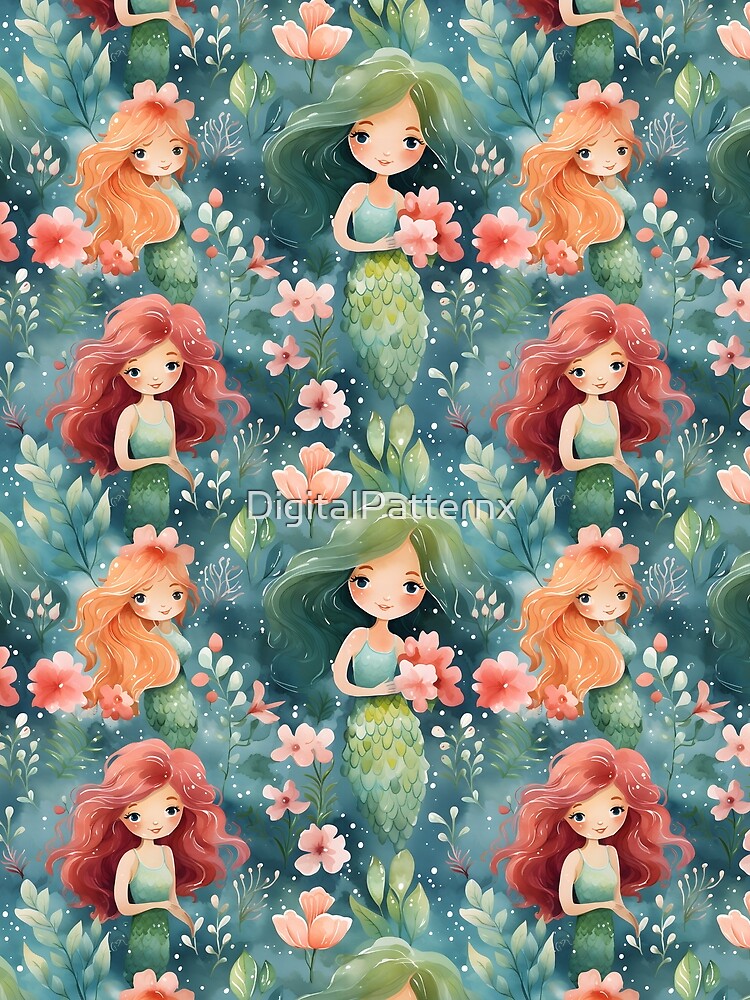 Thumbnail 3 of 3, Scarf, Mermaids Pattern 18 designed and sold by DigitalPatternx.
