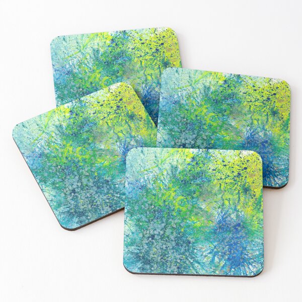 Item preview, Our Earth Is Always Breathing #532 Original Hand-painted Abstract Painting Detail 4 In Teal Blue Green Yellow Inspired By Gaia Spring Summer Mother Nature Forest Aquatic Plants Bohemian Boho Pattern designed and sold by Rainbow Artist Orlando L.