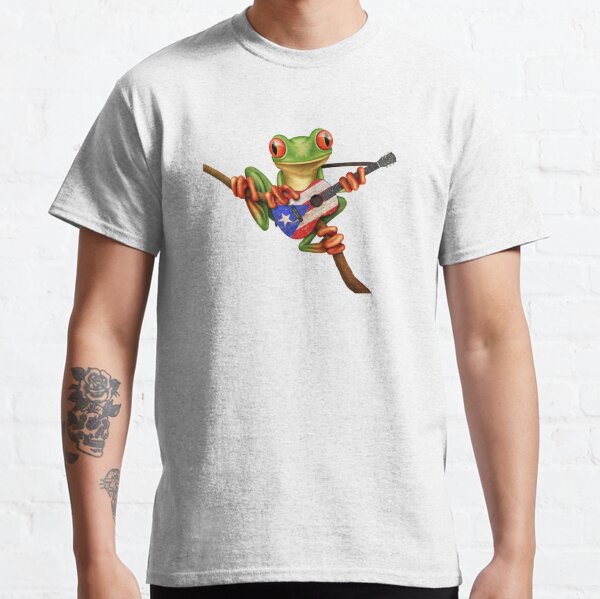 Kids Or Little Boys and Girls Tree Frog Playing Puerto Rico Flag Guitar Unisex Childrens Short Sleeve T-Shirt