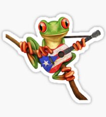 Pegatina Tree Frog Playing Puerto Rican Flag Guitar