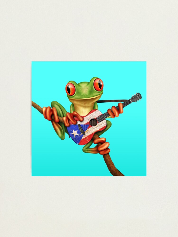 Tree Frog Playing Puerto Rican Flag Guitar Photographic Print By