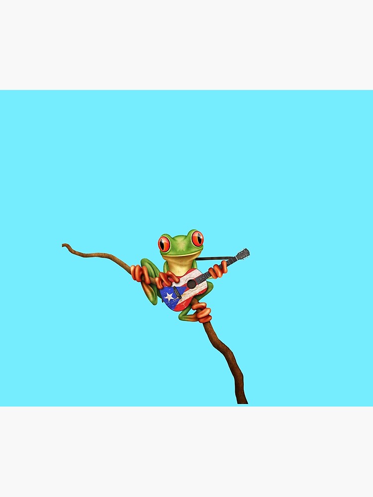 Tree Frog Playing Puerto Rican Flag Guitar Duvet Cover By