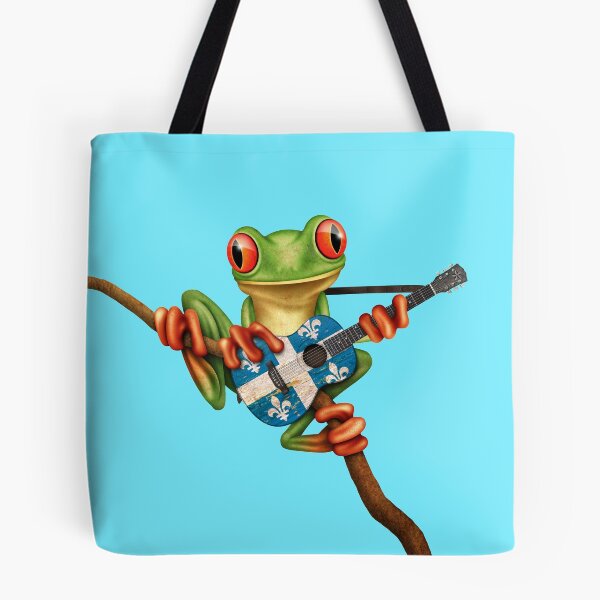Item preview, Tree Frog Playing Quebec Flag Guitar designed and sold by JeffBartels.