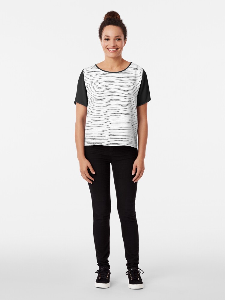 Alternate view of Geometric pattern black and white lines Chiffon Top