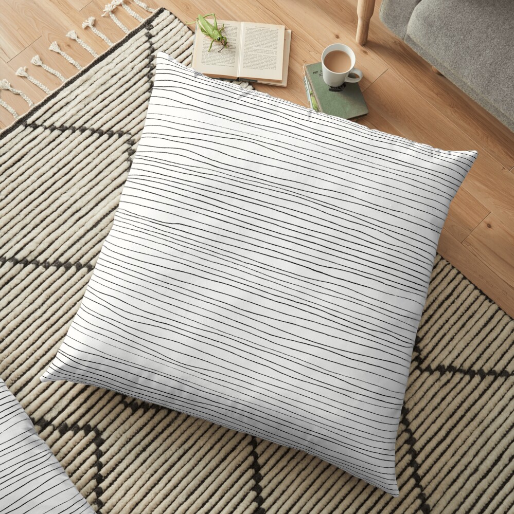 Geometric pattern black and white lines Floor Pillow