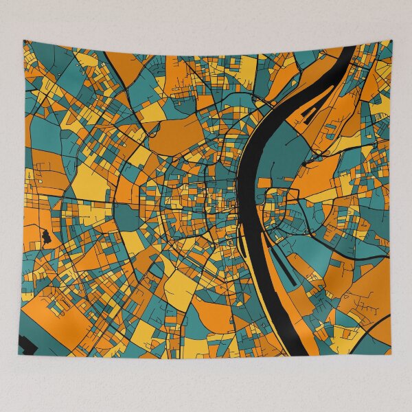 Item preview, Cologne Map Pattern in Orange & Teal designed and sold by PatternMaps.