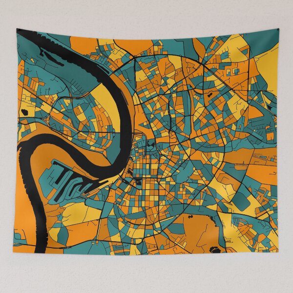 Item preview, Dusseldorf Map Pattern in Orange & Teal designed and sold by PatternMaps.