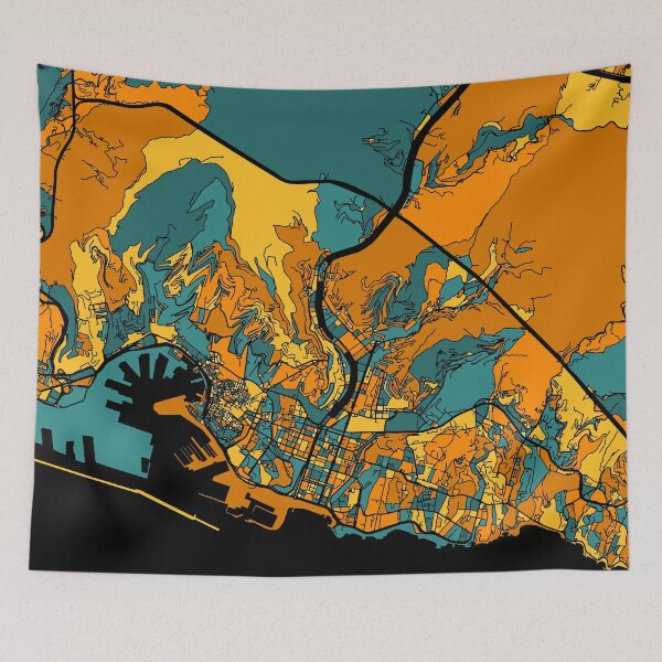 Item preview, Genoa Map Pattern in Orange & Teal designed and sold by PatternMaps.