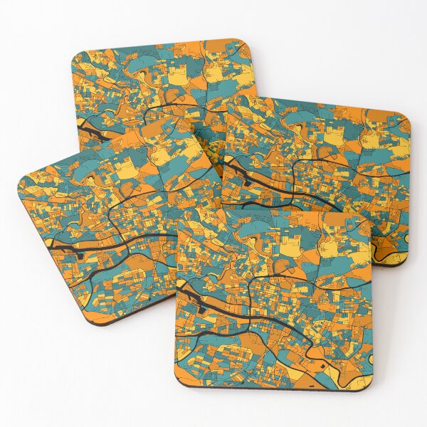 Item preview, Glasgow Map Pattern in Orange & Teal designed and sold by PatternMaps.
