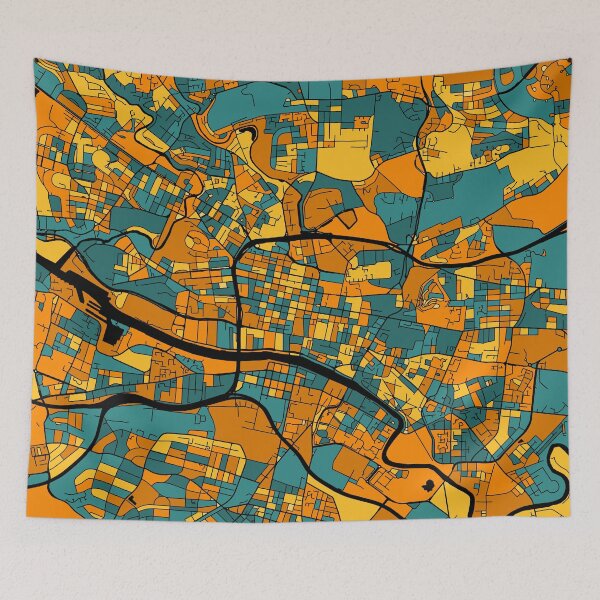 Item preview, Glasgow Map Pattern in Orange & Teal designed and sold by PatternMaps.