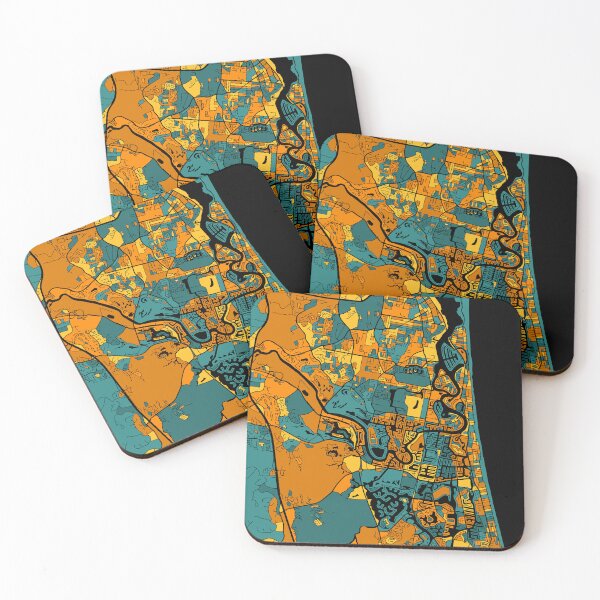 Item preview, Gold Coast Map Pattern in Orange & Teal designed and sold by PatternMaps.