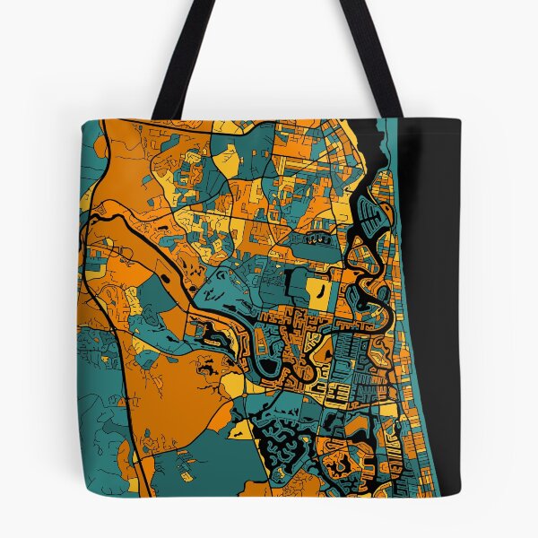 Artikelvorschau, Gold Coast-Kartenmuster in Orange und Blaugrün entworfen und verkauft von PatternMaps.