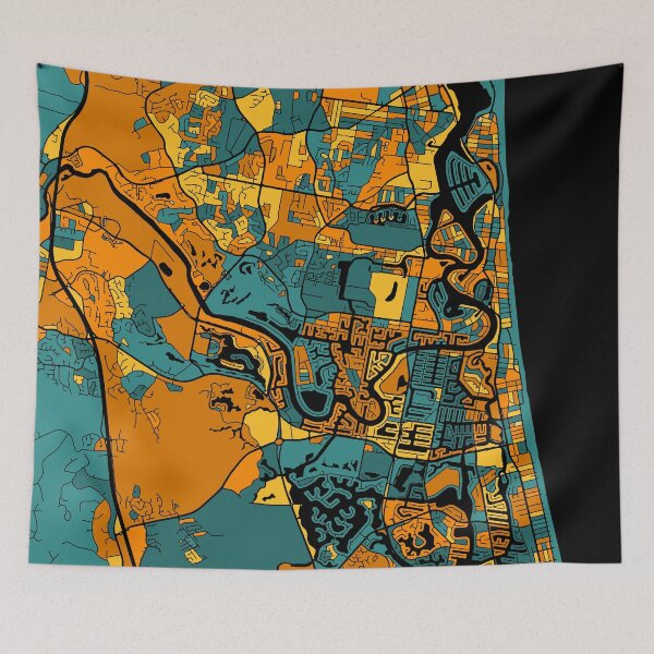 Artikelvorschau, Gold Coast-Kartenmuster in Orange und Blaugrün entworfen und verkauft von PatternMaps.