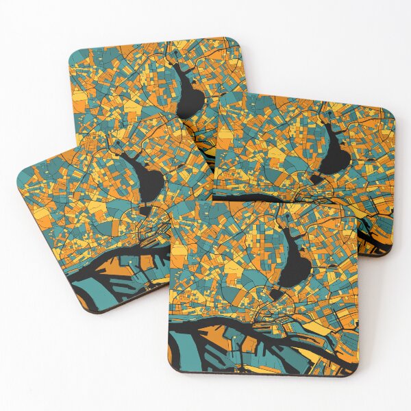 Item preview, Hamburg Map Pattern in Orange & Teal designed and sold by PatternMaps.