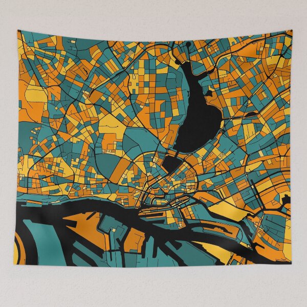 Item preview, Hamburg Map Pattern in Orange & Teal designed and sold by PatternMaps.