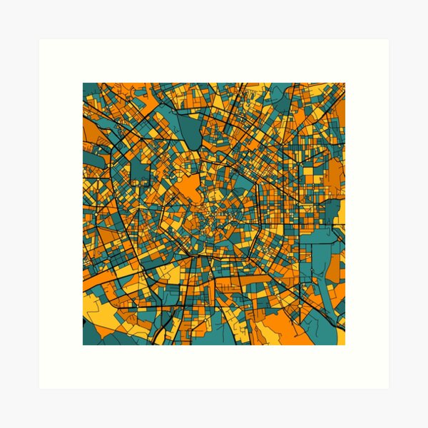 Item preview, Milan Map Pattern in Orange & Teal designed and sold by PatternMaps.
