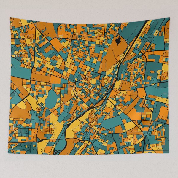 Item preview, Munich Map Pattern in Orange & Teal designed and sold by PatternMaps.