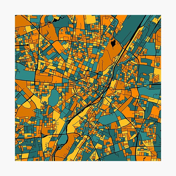 Item preview, Munich Map Pattern in Orange & Teal designed and sold by PatternMaps.