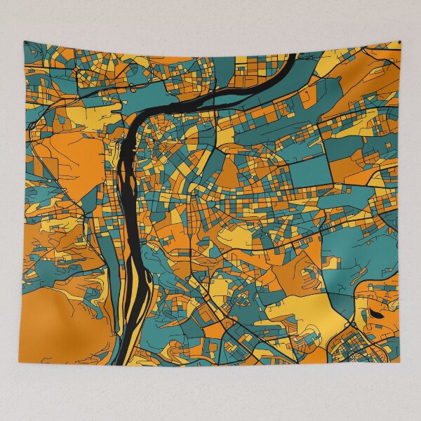Item preview, Prague Map Pattern in Orange & Teal designed and sold by PatternMaps.