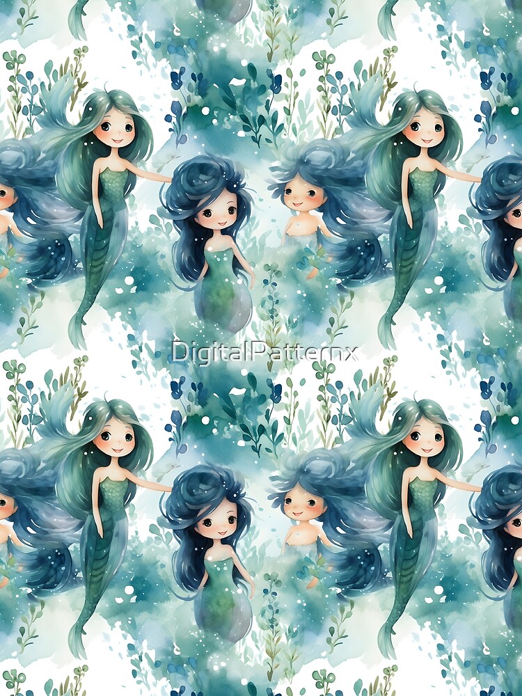 Thumbnail 3 of 3, Scarf, Mermaids Pattern 25 designed and sold by DigitalPatternx.
