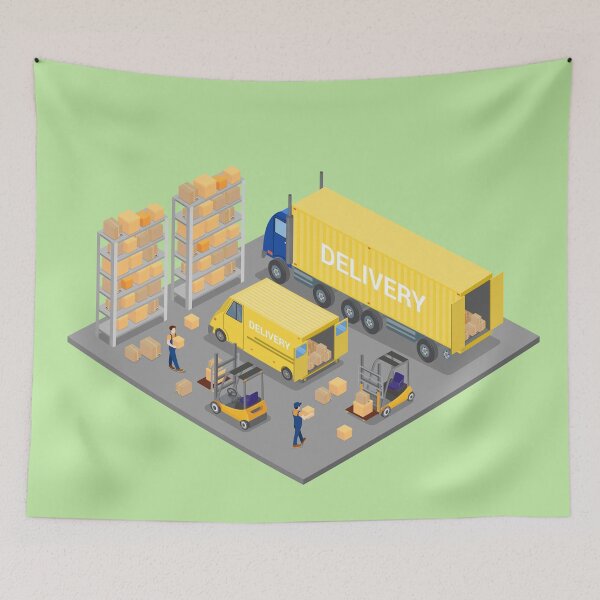 Item preview, Isometric Warehouse. Cargo Industry. Worker on Forklift. Cargo Loading.  designed and sold by ivector.