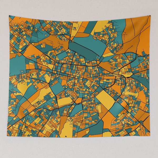 Item preview, Sofia Map Pattern in Orange & Teal designed and sold by PatternMaps.
