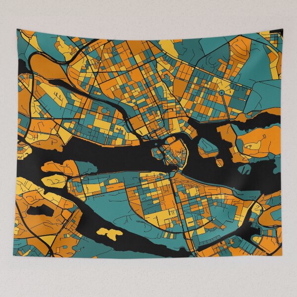 Item preview, Stockholm Map Pattern in Orange & Teal designed and sold by PatternMaps.