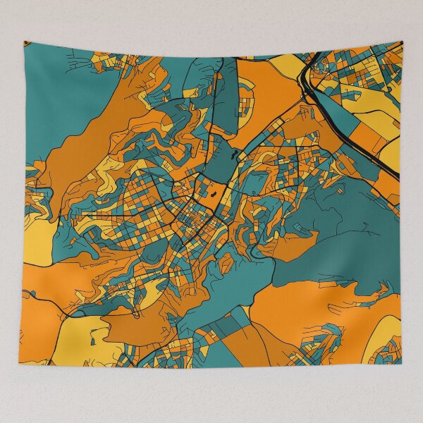 Item preview, Stuttgart Map Pattern in Orange & Teal designed and sold by PatternMaps.