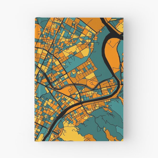 Artikelvorschau, Turin-Kartenmuster in Orange und Blaugrün entworfen und verkauft von PatternMaps.