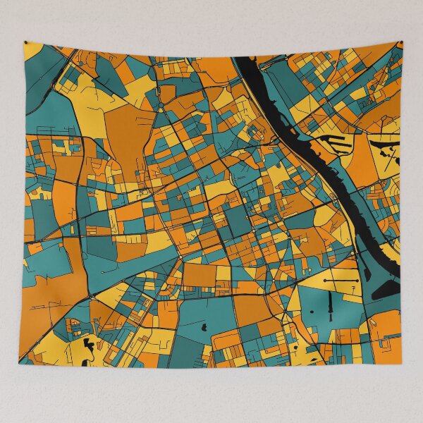 Item preview, Warsaw Map Pattern in Orange & Teal designed and sold by PatternMaps.