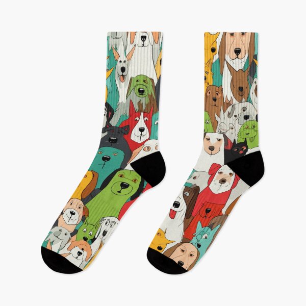 Item preview, Colorful fantasy pattern yellow black orange green blue red white turquoise dogs designed and sold by G-M-Designs.