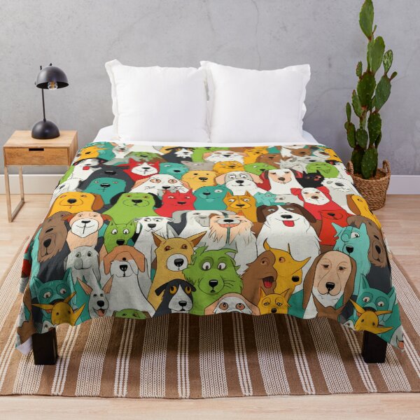 Item preview, Colorful fantasy pattern yellow black orange green blue red white turquoise dogs designed and sold by G-M-Designs.
