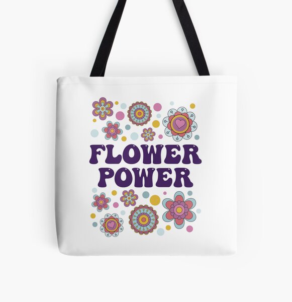 Flower Power Print Large Canvas Utility Tote Bag-Pink