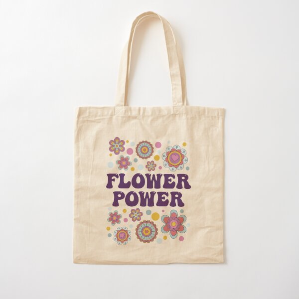 Flower Power Print Large Canvas Utility Tote Bag-Pink