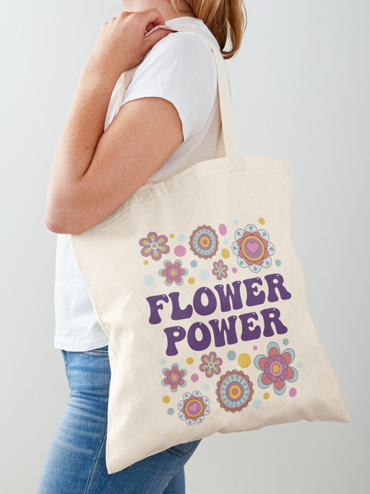 Cotton Tote Bag Flower Power, Tote Bag with Print