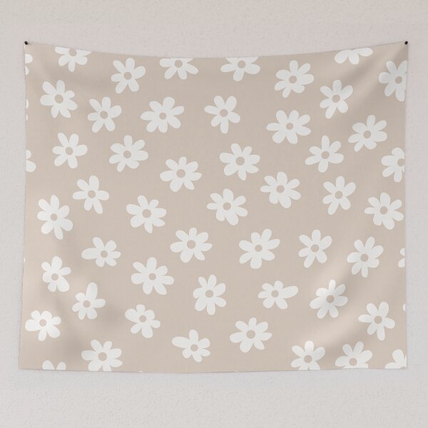Item preview, BIG FLOWERS DITSY DAISY BEIGE NEUTRAL PRAIRIE STYLE BOHO RETRO FLORALS designed and sold by blomastudios.