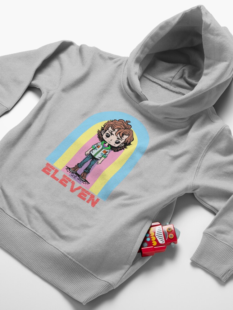 Thumbnail 4 of 5, Toddler Pullover Hoodie, STRANGER THINGS - Kawaii Eleven Fan Art In Chibi Anime Style designed and sold by coloringiship.