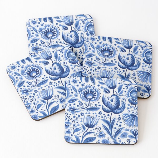 Item preview, Colorido fantasía patrón azul blanco azulejos delft tulipanes designed and sold by G-M-Designs.